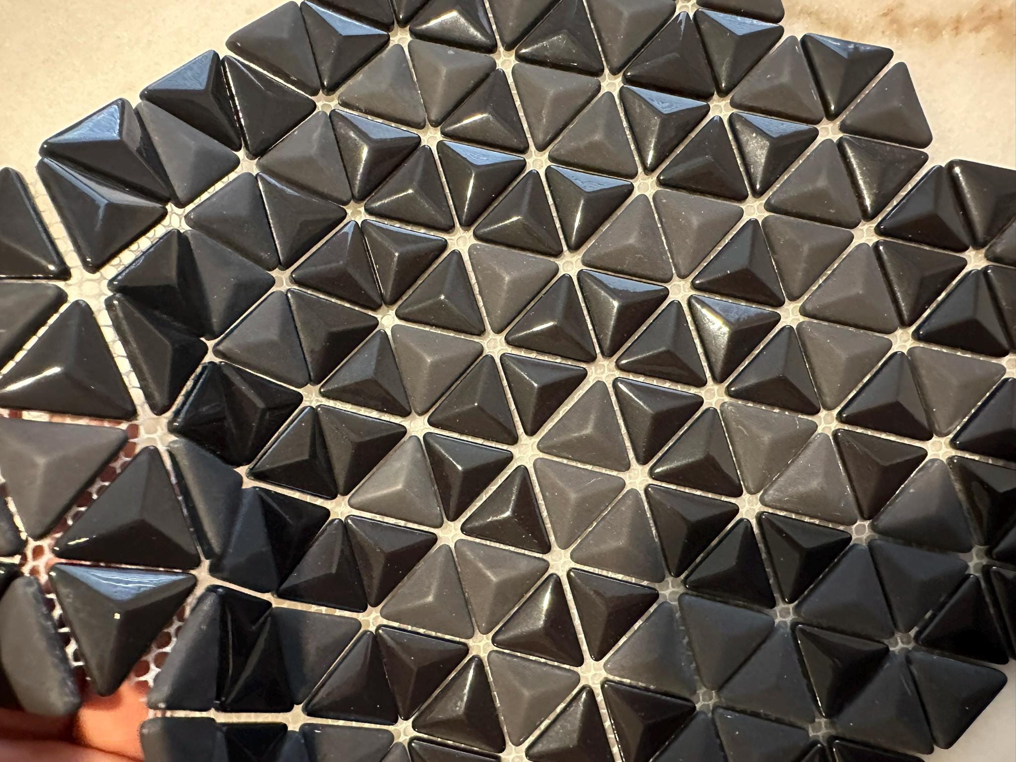3D Black Triangle Matte and Glossy Mixed Mosaic Glass