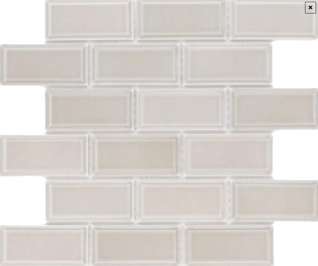 Tender Grey Brick Bevel 2x4 Wall Tile Mosaic Glossy on a 12"x12" Sheet