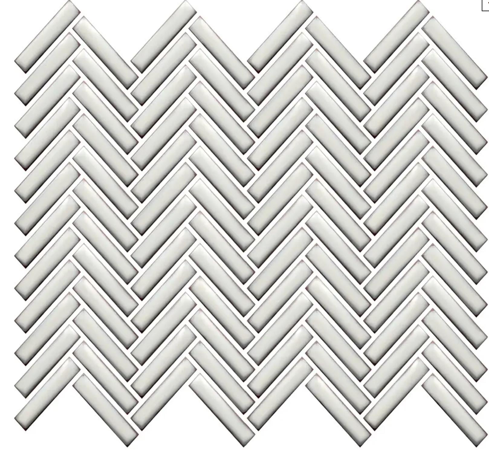 Antique White Herringbone Glossy Mosaic 12"x12" Sheet Porcelain Tile