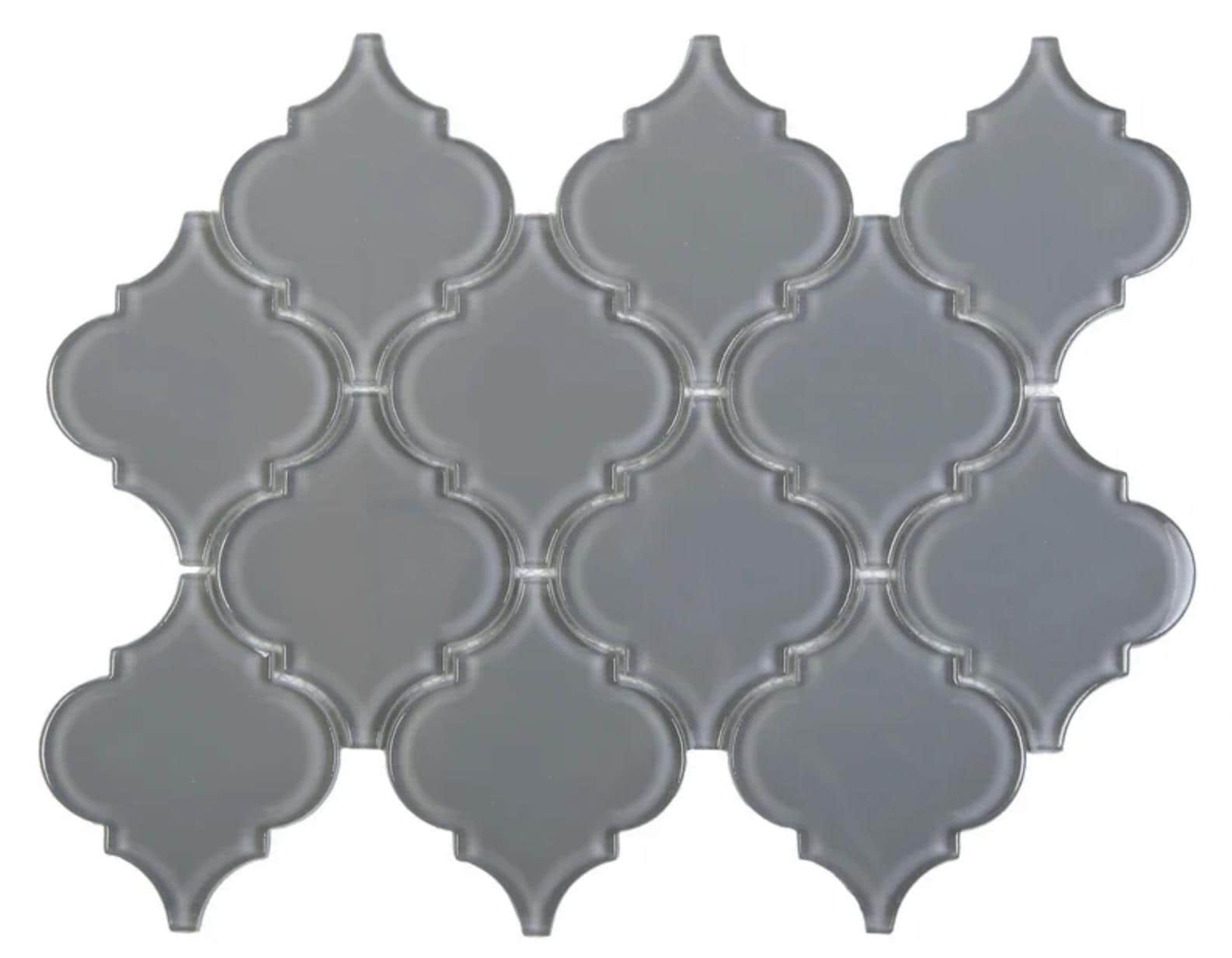 Gray Arabesque Glossy Glass Mosaic 9"x13"