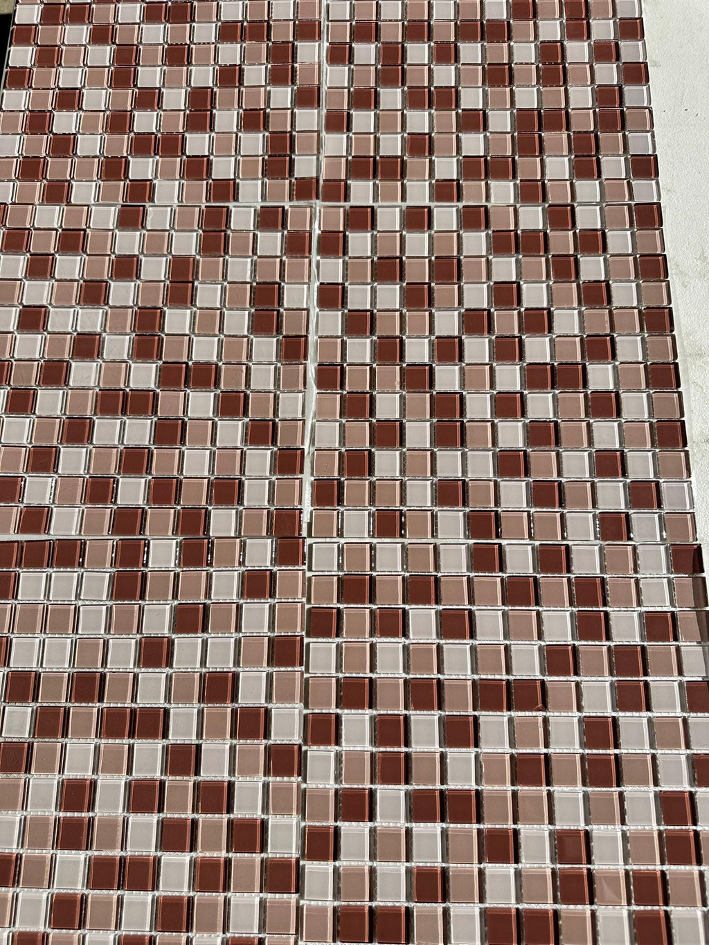 Light Pink Mixed Glass Mosaic 1x1 on a 12x12 Meshed sheet