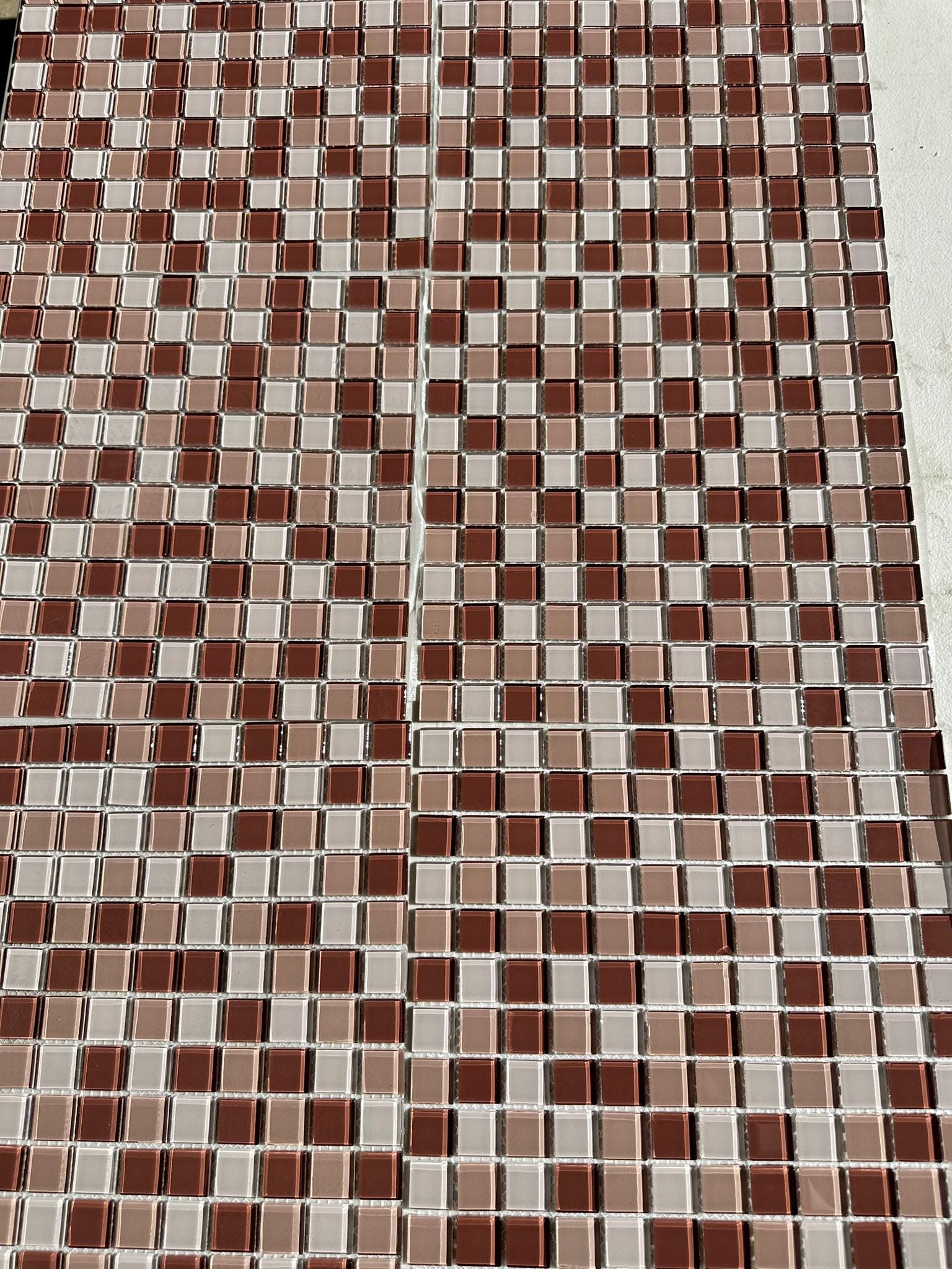 Light Pink Mixed Glass Mosaic 1x1 on a 12x12 Meshed sheet