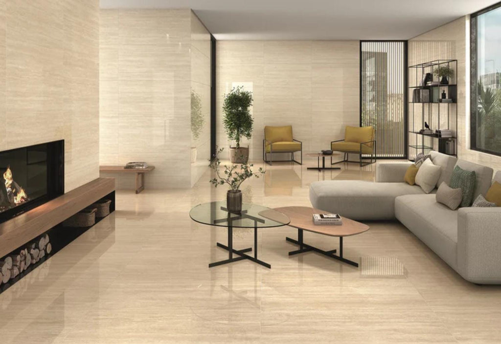 24x48 Travertine Ivory Vein Cut Porcelain Tile Large Format Matte or Polished Finished