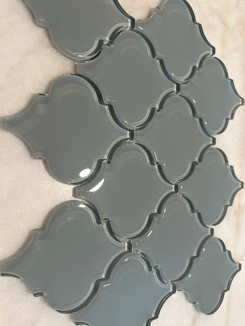 Gray Arabesque Glossy Glass Mosaic 9"x13"