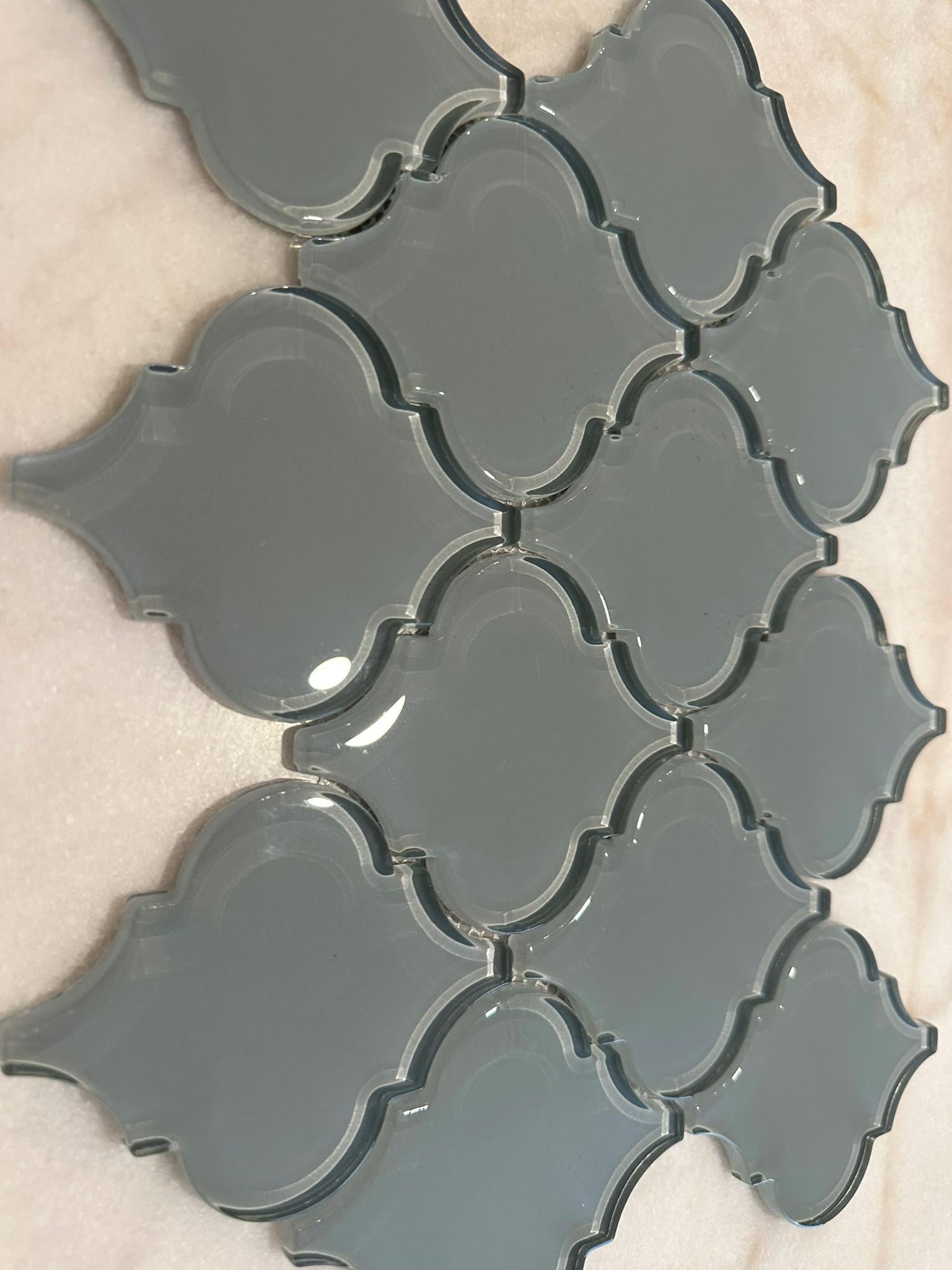 Gray Arabesque Glossy Glass Mosaic 9"x13"