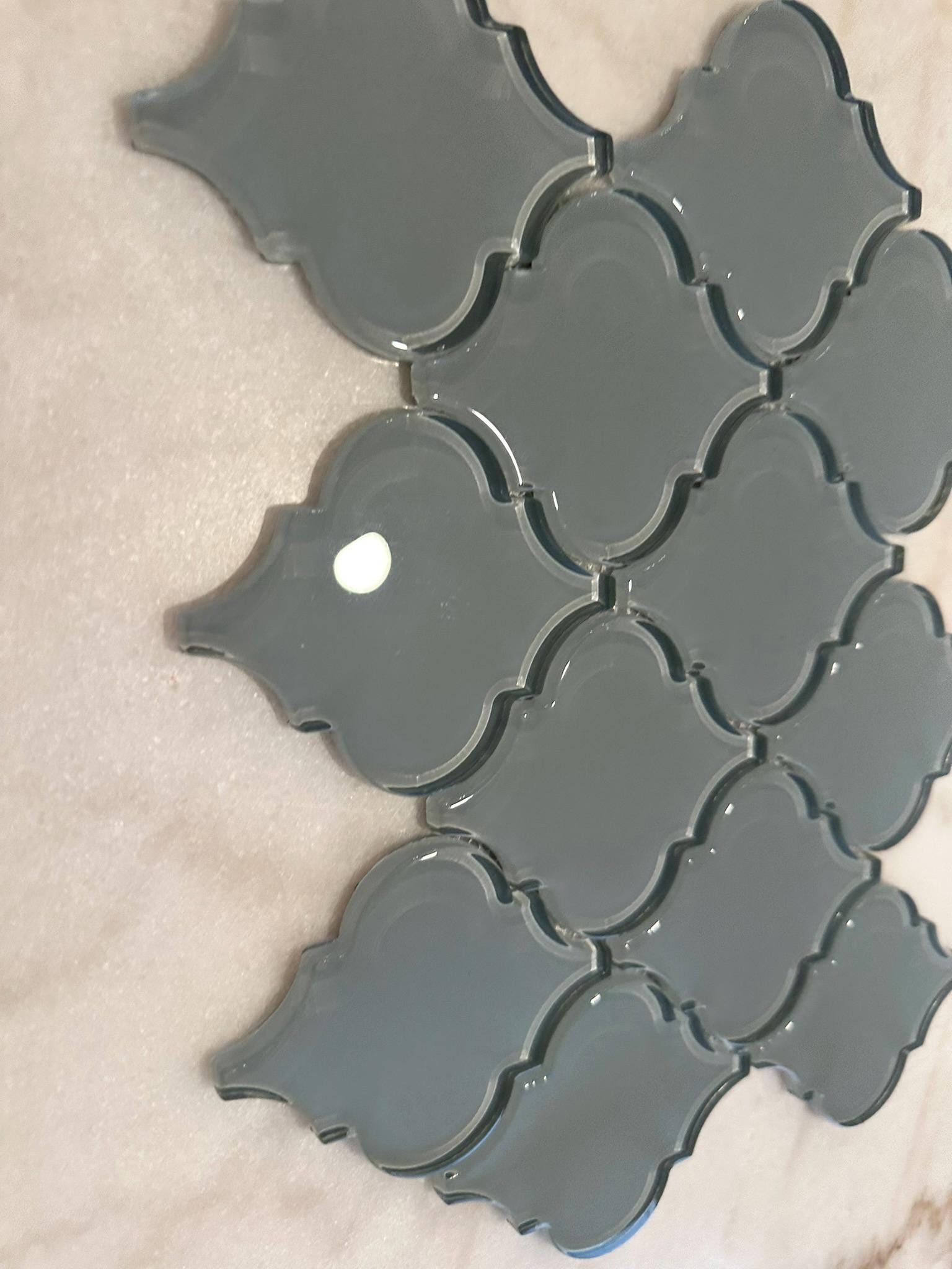 Gray Arabesque Glossy Glass Mosaic 9"x13"