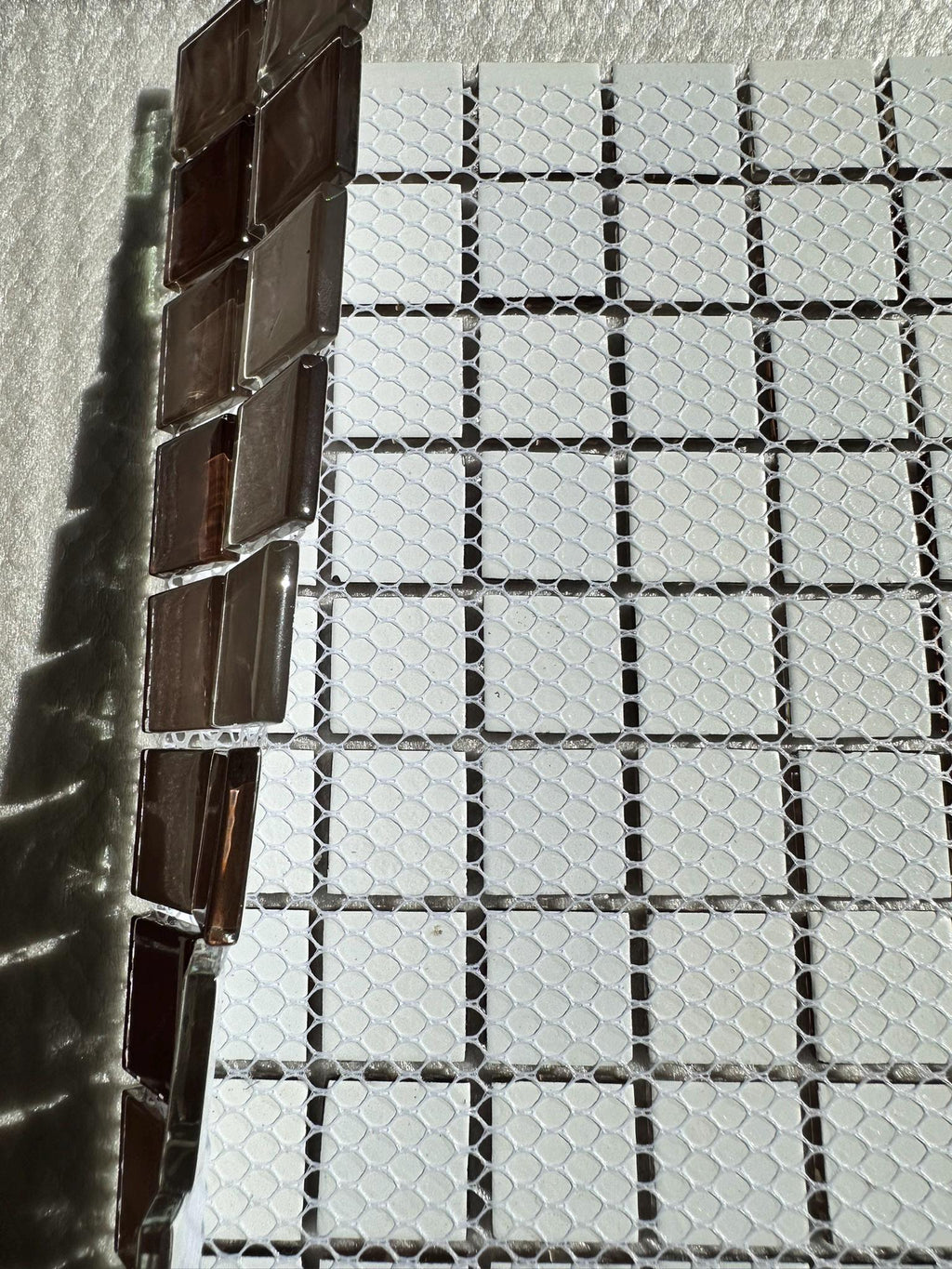 Light Pink Mixed Glass Mosaic 1x1 on a 12x12 Meshed sheet