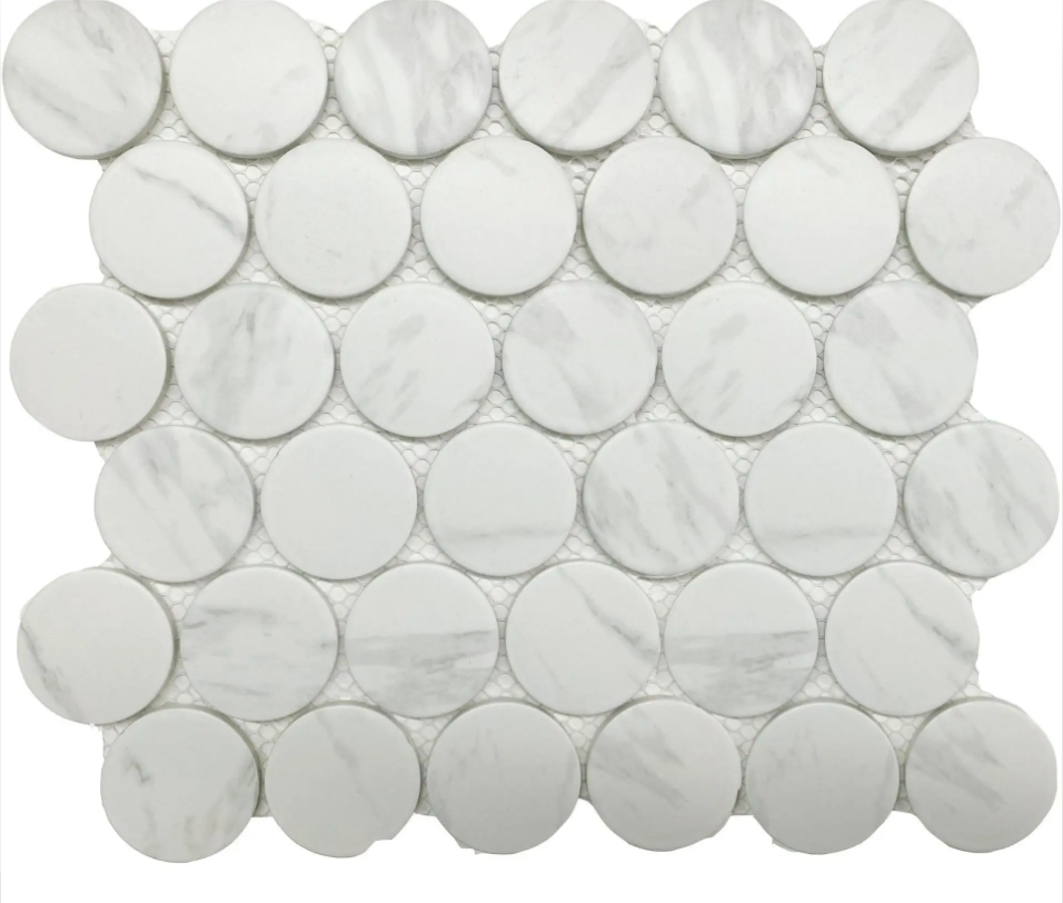 Carrara White Matte Large Penny Round 2" Mosaic